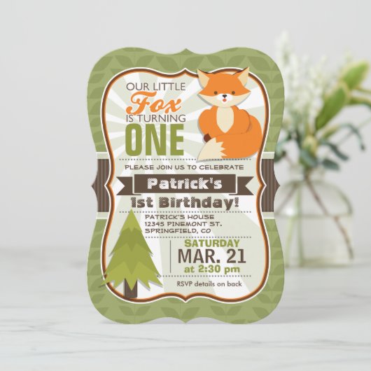 Woodland Fox verjaardagsfeestje uitnodiging (Staand voorkant)