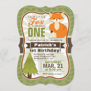 Woodland Fox verjaardagsfeestje uitnodiging