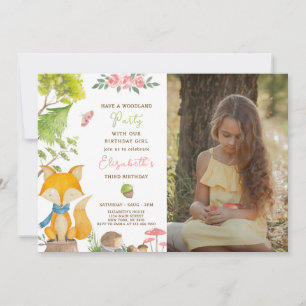 Woodland Fox verjaardagsuitnodiging met foto Kaart