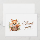 Woodland Fox Watercolor Florals Flat Bedankkaart (Voorkant / Achterkant)