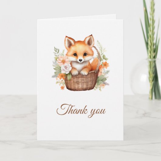 Woodland Fox Watercolor Florals Folded Bedankkaart (Voorkant)