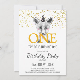 Woodland Fox Waterverf 1e verjaardag Uitnodiging