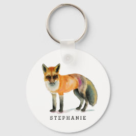 Woodland Fox Waterverf Gepersonaliseerd Sleutelhanger
