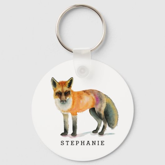 Woodland Fox Waterverf Gepersonaliseerd Sleutelhanger (Voorkant)