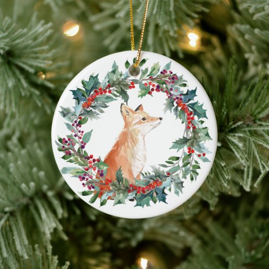 Woodland Fox Waterverf Kerstmis Keramisch Ornament (Boom)