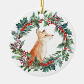 Woodland Fox Waterverf Kerstmis Keramisch Ornament (Voorkant)