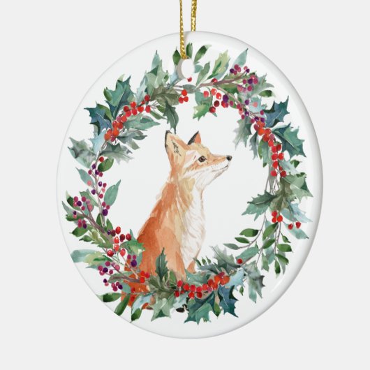 Woodland Fox Waterverf Kerstmis Keramisch Ornament (Links)