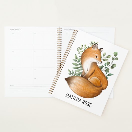 Woodland Fox Waterverf Leafy Botanical Monogram Planner (Display)