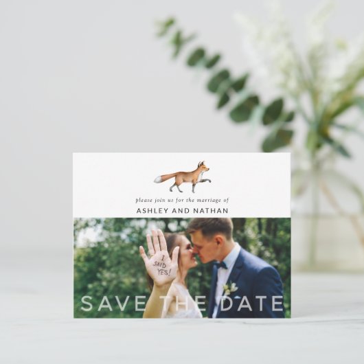 Woodland Fox Wedding Save the Date Photo Aankondigingskaart (Staand voorkant)
