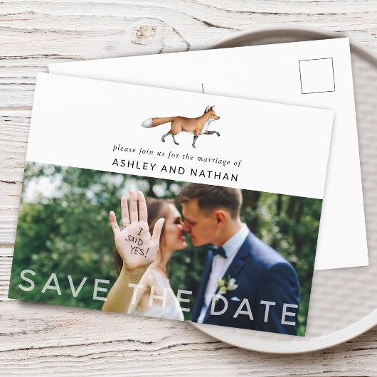 Woodland Fox Wedding Save the Date Photo Aankondigingskaart