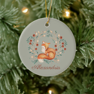 Woodland Fox Whimsical Waterverf met aangepaste na Keramisch Ornament