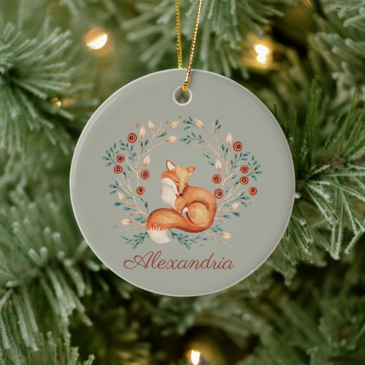 Woodland Fox Whimsical Waterverf met aangepaste na Keramisch Ornament (Boom)