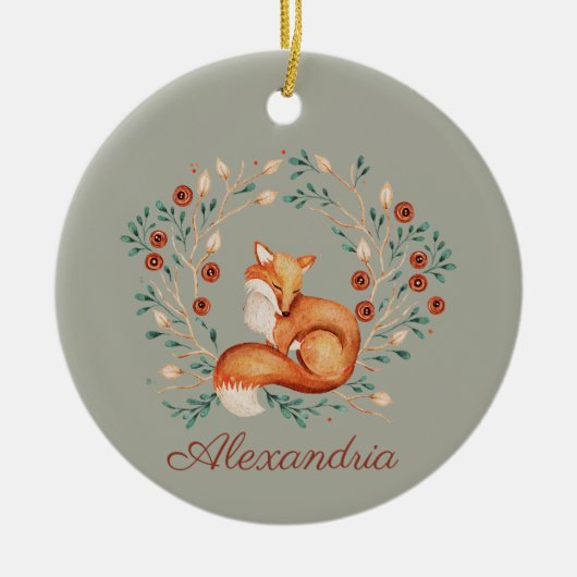 Woodland Fox Whimsical Waterverf met aangepaste na Keramisch Ornament (Voorkant)