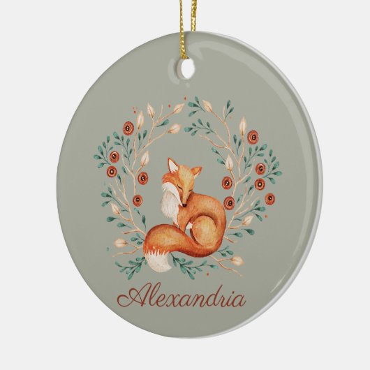 Woodland Fox Whimsical Waterverf met aangepaste na Keramisch Ornament (Links)