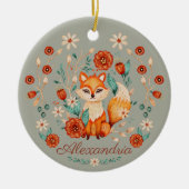 Woodland Fox Whimsical Waterverf Naam Jaar Keramisch Ornament (Voorkant)