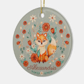  Woodland Fox Whimsical Waterverf Naam Jaar Keramisch Ornament (Links)