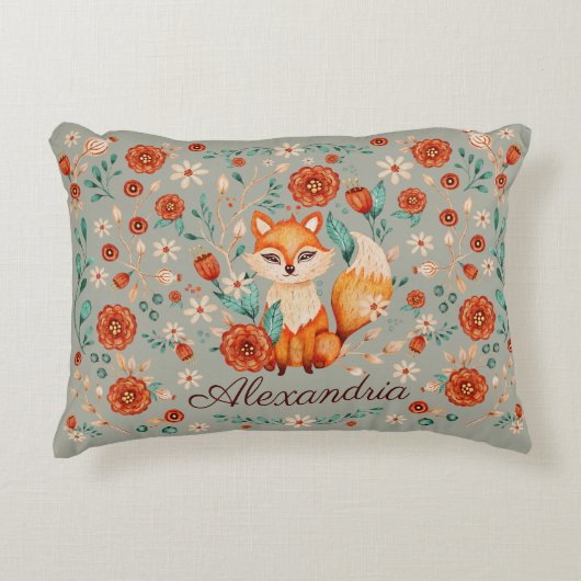 Woodland Fox Whimsical Waterverf naam kwekerij Accent Kussen (Voorkant)