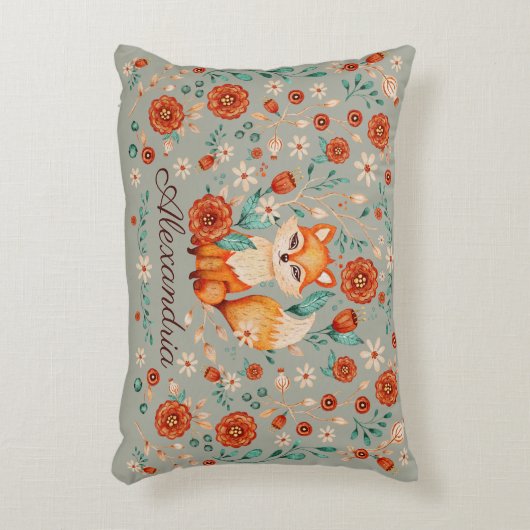 Woodland Fox Whimsical Waterverf naam kwekerij Accent Kussen (Voorkant(Verticaal))