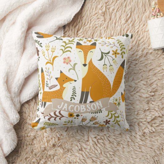 Woodland Foxes Custom Name Pillow Kussen (Deken)