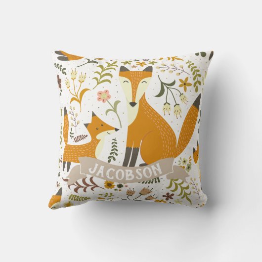 Woodland Foxes Custom Name Pillow Kussen (Achterkant)