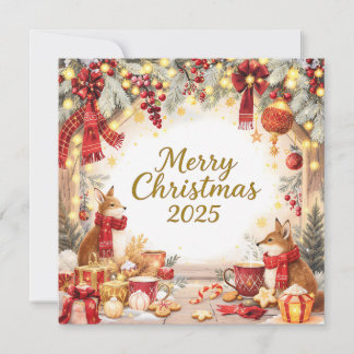 Woodland Foxes Custom Photo Christmas Card  Feestdagenkaart