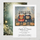 Woodland Foxes Herfst Baby shower Kaart (Voorkant / Achterkant)