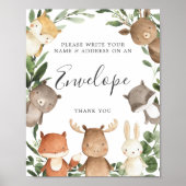 Woodland Friends Baby shower Address Envelope Sign Poster (Voorkant)