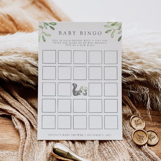 Woodland Friends Baby shower Bingo Game Kaart