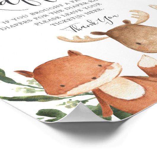Woodland Friends Baby shower Diaper Raffle Sign Poster (Hoek)