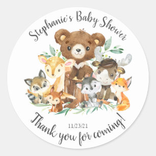 Woodland Friends Baby shower Favor Ronde Sticker