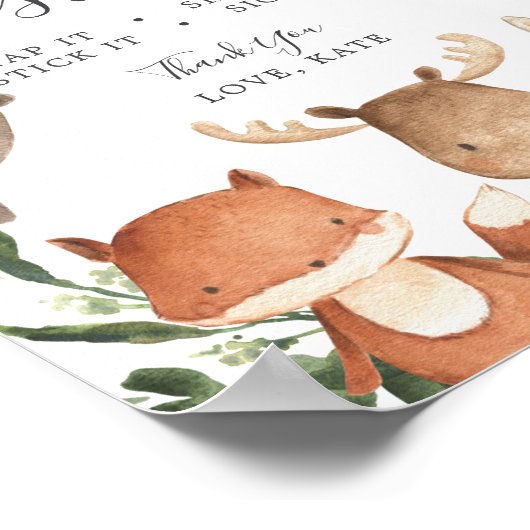 Woodland Friends Baby shower Foto Guestbook Sign Poster (Hoek)