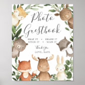 Woodland Friends Baby shower Foto Guestbook Sign Poster (Voorkant)