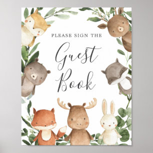 Woodland Friends Baby shower Guestbook Sign Poster