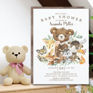 Woodland Friends Baby shower Invitation Kaart