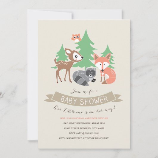 Woodland Friends Baby shower Invite Kaart (Voorkant)