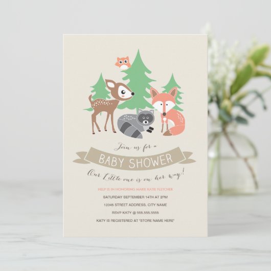 Woodland Friends Baby shower Invite Kaart (Staand voorkant)