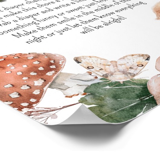 Woodland Friends Baby shower 'Late Night Diaper' Poster (Hoek)