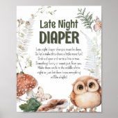 Woodland Friends Baby shower 'Late Night Diaper' Poster (Voorkant)