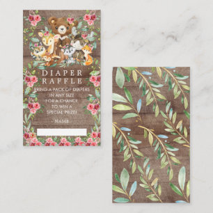 Woodland Friends Baby shower Luier Raffle ticket Informatiekaartje