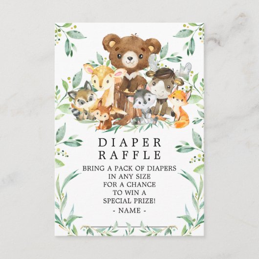 Woodland Friends Baby shower Luier Raffle ticket Informatiekaartje (Voorkant)