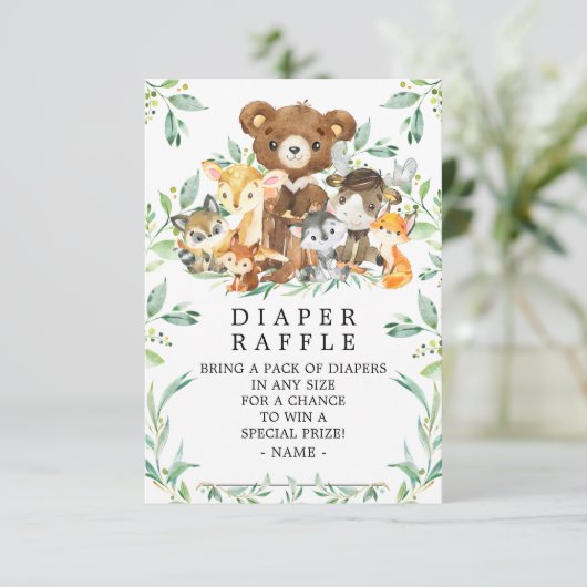 Woodland Friends Baby shower Luier Raffle ticket Informatiekaartje (Staand voorkant)