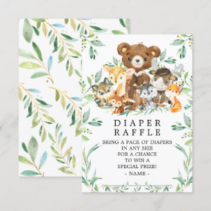 Woodland Friends Baby shower Luier Raffle ticket Informatiekaartje
