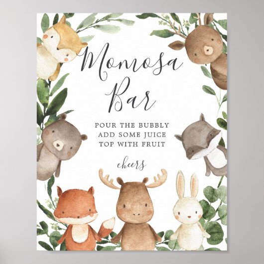 Woodland Friends Baby shower Mimosa Bar Sign Poster (Voorkant)
