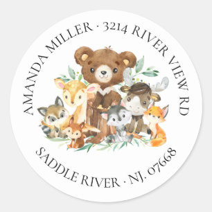 Woodland Friends Baby shower retour adreslabel Ronde Sticker