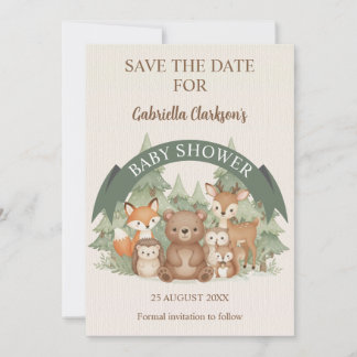 Woodland Friends Baby Shower Save the Date Kaart