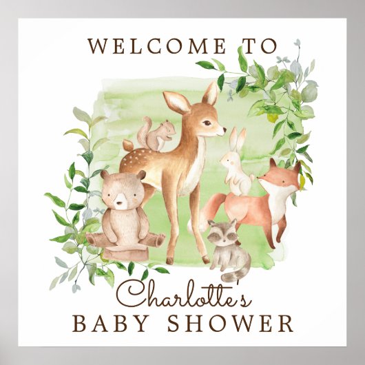 Woodland Friends Baby shower Welcome Poster (Voorkant)