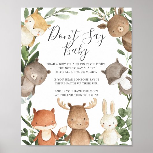 Woodland Friends Baby shower Zeg geen Baby Sign Poster (Voorkant)