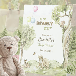 Woodland Friends Bearly Wait Baby Shower Reclamebord Met Voetstuk