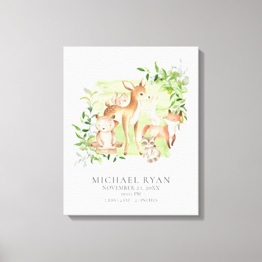 Woodland Friends Birth Stats Canvas Afdruk (Voorkant)