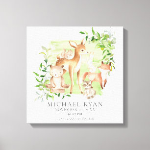 Woodland Friends Birth Stats Canvas Afdruk